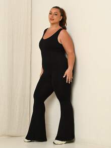 Lele Munniz Women's Solid Color Round Neck Casual Sleeveless Flared Sports Jumpsuit - Black - View 6