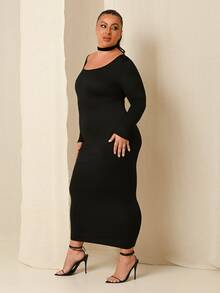 Lele Munniz Plus Đầm Bodycon cổ tròn chắc chắn - màu đen - Xem 6