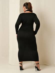 Lele Munniz Plus Đầm Bodycon cổ tròn chắc chắn - màu đen - Xem 3