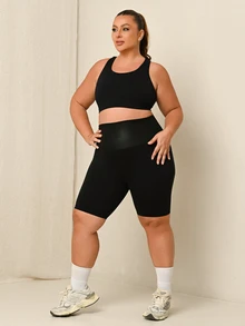 Lele Munniz Plus Size Sweating Waist Sport Shorts - Black - View 3