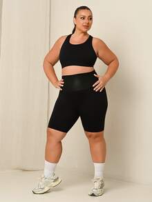 Lele Munniz Plus Size Sweating Waist Sport Shorts - Black - View 1