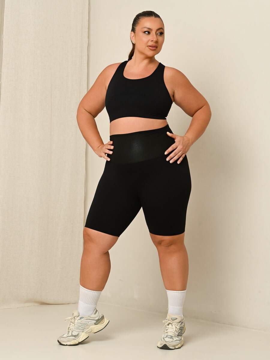Lele Munniz Plus Size Sweating Waist Sport Shorts - Black - View 1
