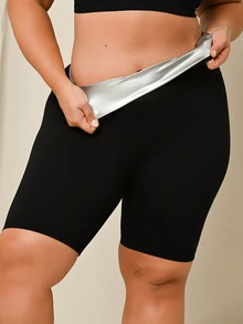Lele Munniz Plus Size Sweating Waist Sport Shorts - Black - View 5