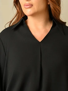 Lele Munniz 大码女装秋冬休闲宽松舒适V领黑色长袖衬衫，秋季女装，女式衬衫，曲线上衣，复古风，黑色上衣，商务休闲女装，办公室女装，女式服装，女式上衣，返校节，教师，工作上衣 - 黑色 - 查看 6