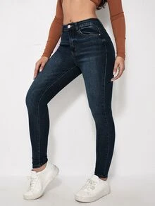 Flexra Women's High Waist Skinny Jeans School Everyday Fall Casual - Dark Wash - View 4