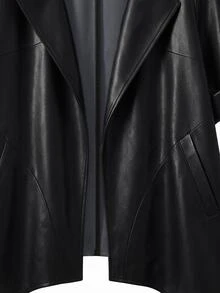 GlowEve CURVE 2026 Plus-Size Women's Asymmetrical Leather Blazer, Perfect For Everyday Wear, Commuting, And Evening Events. Black Autumn/Winter Clothing. - Black - View 5