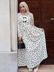 Graceveil Women's Elegant Polka-Dot Dress Knotted Button Closures-Suitable For Parties, The Workplace, And Evening Events; Perfect For All Seasons. - White - View 10