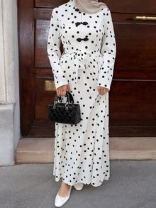 Graceveil Women's Elegant Polka-Dot Dress Knotted Button Closures-Suitable For Parties, The Workplace, And Evening Events; Perfect For All Seasons. - White - View 4