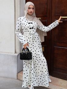 Graceveil Women's Elegant Polka-Dot Dress Knotted Button Closures-Suitable For Parties, The Workplace, And Evening Events; Perfect For All Seasons. - White - View 7