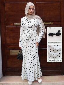 Graceveil Women's Elegant Polka-Dot Dress Knotted Button Closures-Suitable For Parties, The Workplace, And Evening Events; Perfect For All Seasons. - White - View 6
