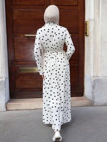 Graceveil Women's Elegant Polka-Dot Dress Knotted Button Closures-Suitable For Parties, The Workplace, And Evening Events; Perfect For All Seasons. - White - View 3