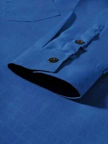 Calvornis Men's Plaid Single-Breasted Business Travel Long Sleeve Shirt, Formal, Old Money - Royal Blue - View 5