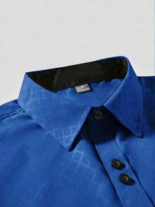 Calvornis Men's Plaid Single-Breasted Business Travel Long Sleeve Shirt, Formal, Old Money - Royal Blue - View 4