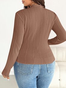 Shapeblank Plus-Size Women's Autumn/Winter Fashionable Casual High-Elasticity Comfortable Everyday Textured Fabric, Mock Neck Apricot Fall - Coffee Brown - View 3