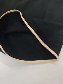 SHEIN Franclia 女款拼色金屬裝飾掛脖上衣與短褲休閒日常套裝 - 黑色 - 查看 6