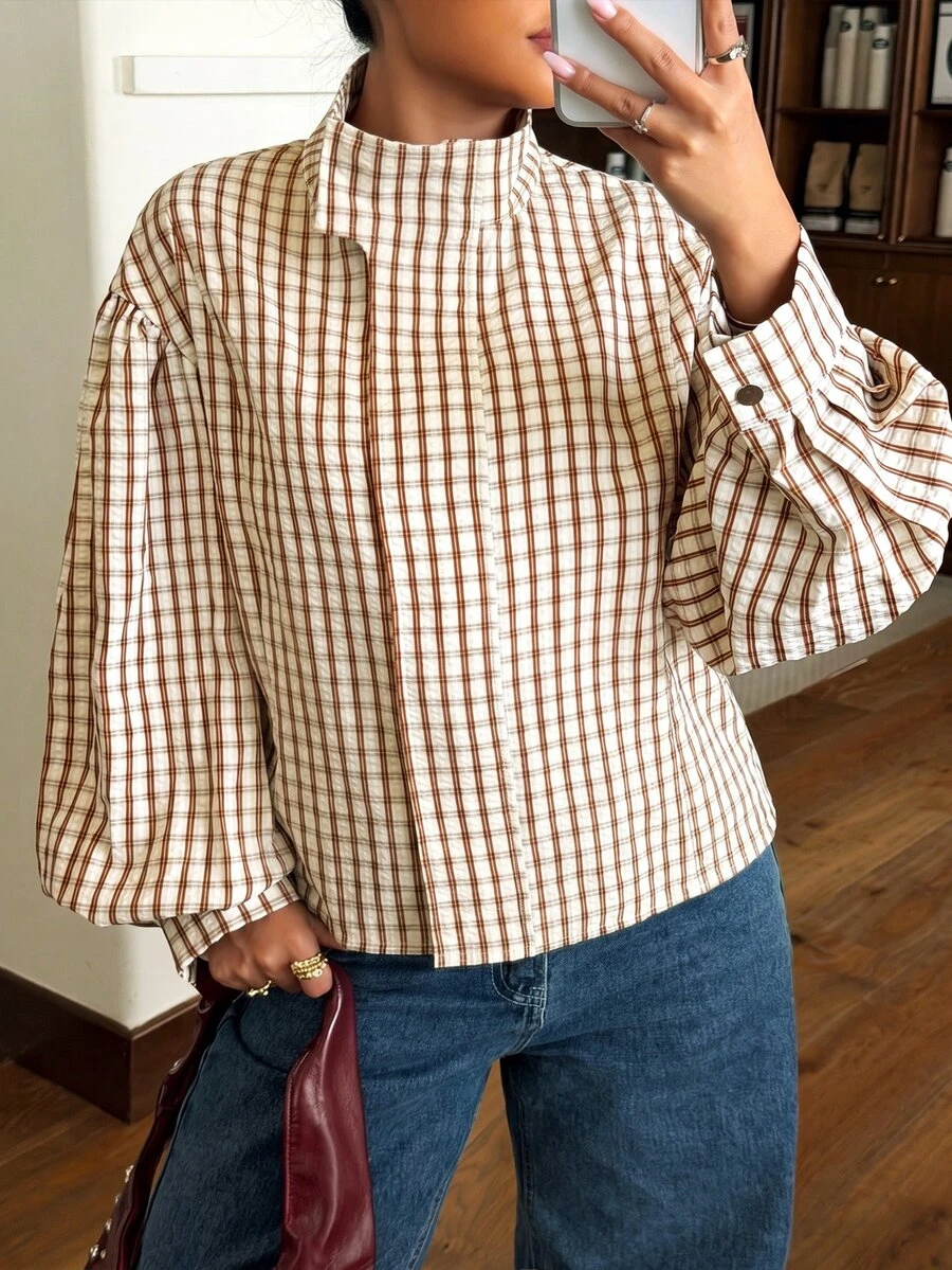 Muchica Plus Size Women's Plaid Casual Versatile Everyday Long Sleeve Jacket Fall - Yellow - View 1