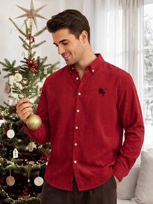 Sorvial [Excl, Baby & Kids]Men's Long Sleeve Shirt Collar Button Placket Fashion Versatile All-Match Shirt - Red - View 2