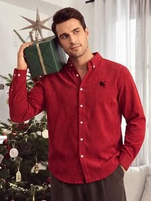 Sorvial [Excl, Baby & Kids]Men's Long Sleeve Shirt Collar Button Placket Fashion Versatile All-Match Shirt - Red - View 4