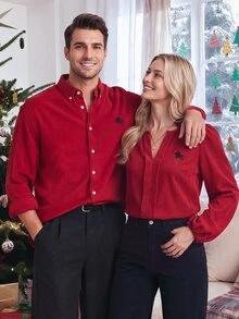 Sorvial [Excl, Baby & Kids]Men's Long Sleeve Shirt Collar Button Placket Fashion Versatile All-Match Shirt - Red - View 1