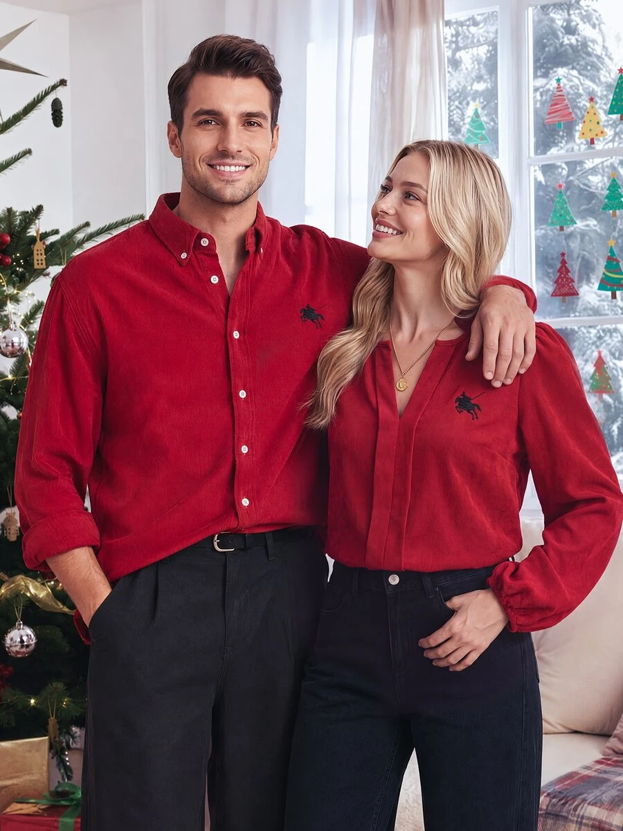 Sorvial [Excl, Baby & Kids]Men's Long Sleeve Shirt Collar Button Placket Fashion Versatile All-Match Shirt - Red - View 1