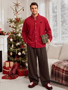 Sorvial [Excl, Baby & Kids]Men's Long Sleeve Shirt Collar Button Placket Fashion Versatile All-Match Shirt - Red - View 6