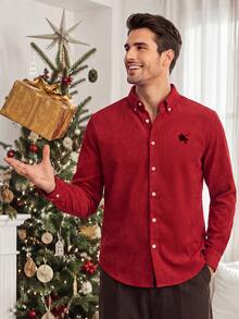 Sorvial [Excl, Baby & Kids]Men's Long Sleeve Shirt Collar Button Placket Fashion Versatile All-Match Shirt - Red - View 3