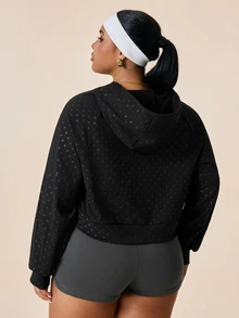 SHEIN Rhythm Era Women's Plus Size Dark Green Print Thermal Lined Thick Sweatshirt Gym Sports Fall Curve Alternative - Black - View 2