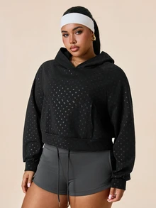 SHEIN Rhythm Era Women's Plus Size Dark Green Print Thermal Lined Thick Sweatshirt Gym Sports Fall Curve Alternative - Black - View 4