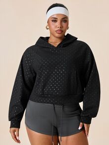 SHEIN Rhythm Era Women's Plus Size Dark Green Print Thermal Lined Thick Sweatshirt Gym Sports Fall Curve Alternative - Black - View 3