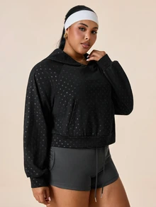 SHEIN Rhythm Era Women's Plus Size Dark Green Print Thermal Lined Thick Sweatshirt Gym Sports Fall Curve Alternative - Black - View 5
