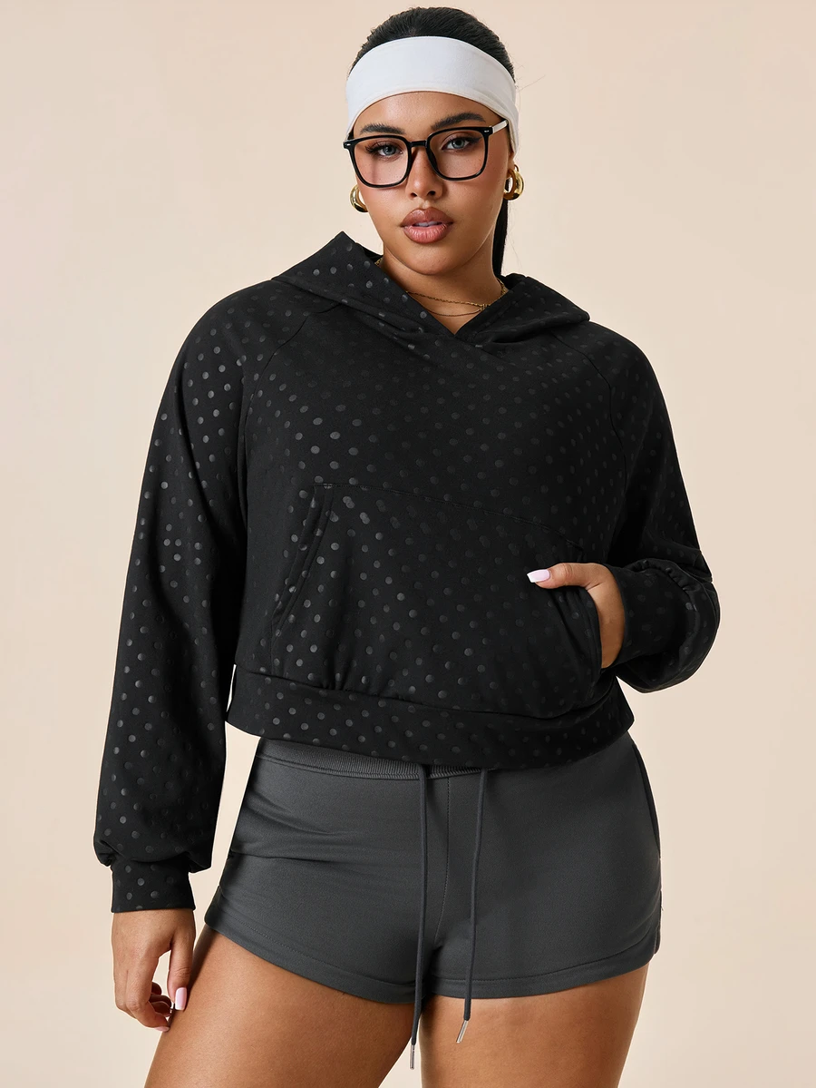 SHEIN Rhythm Era Women's Plus Size Dark Green Print Thermal Lined Thick Sweatshirt Gym Sports Fall Curve Alternative - Black - View 1