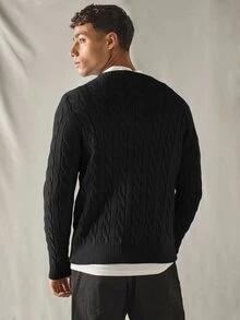 HIMLAND Men Knitted Casual Loose Fit Long Sleeve Sweater, Stylish And Youthful Cable Knit Sweater, Couple Things, For Daily Wear, For Fall Winter, Spring - Black - View 5