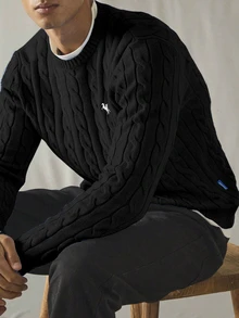 HIMLAND Men Knitted Casual Loose Fit Long Sleeve Sweater, Stylish And Youthful Cable Knit Sweater, Couple Things, For Daily Wear, For Fall Winter, Spring - Black - View 8