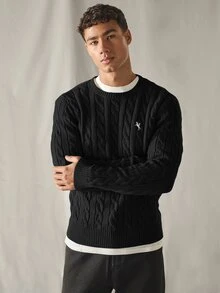 HIMLAND Men Knitted Casual Loose Fit Long Sleeve Sweater, Stylish And Youthful Cable Knit Sweater, Couple Things, For Daily Wear, For Fall Winter, Spring - Black - View 6
