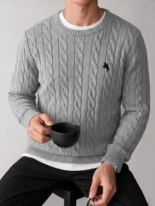HIMLAND Men's Casual Young Loose Knit Long Sleeve Sweater, Fashion Daily Wear, Cable Knit Sweater, For Fall, Winter, Spring - Grey - View 9