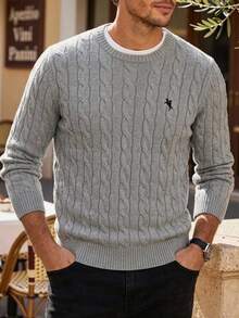 HIMLAND Men's Casual Young Loose Knit Long Sleeve Sweater, Fashion Daily Wear, Cable Knit Sweater, For Fall, Winter, Spring - Grey - View 2