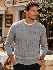 HIMLAND Men's Casual Young Loose Knit Long Sleeve Sweater, Fashion Daily Wear, Cable Knit Sweater, For Fall, Winter, Spring - Grey - View 3