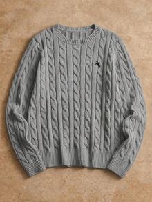 HIMLAND Men's Casual Young Loose Knit Long Sleeve Sweater, Fashion Daily Wear, Cable Knit Sweater, For Fall, Winter, Spring - Grey - View 1