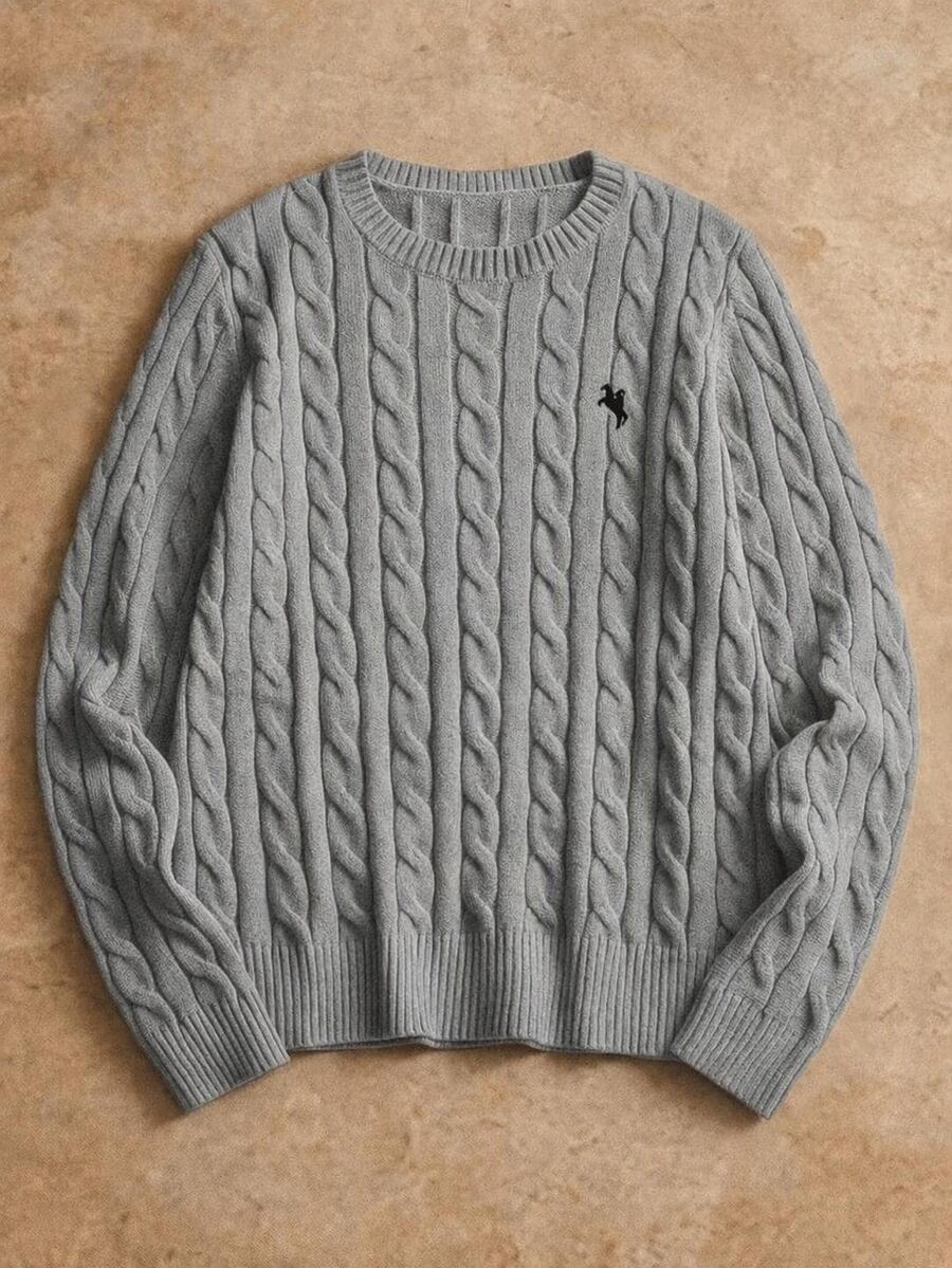 HIMLAND Men's Casual Young Loose Knit Long Sleeve Sweater, Fashion Daily Wear, Cable Knit Sweater, For Fall, Winter, Spring - Grey - View 1