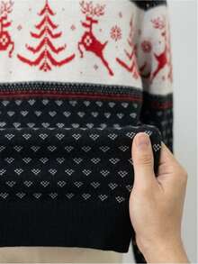 Manfinity Homme Men's Christmas Pattern Casual Daily Wear Long Sleeve Sweater , Old Money - Black and White - View 4