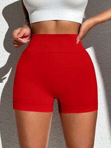 Core Rhythm Women Pink High Waisted Yoga Shorts, Seamless, Comfortable, Butt Lifting Sports Shorts - Red - View 7