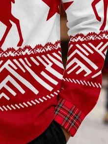 Manfinity Homme 男士聖誕馴鹿圖案長袖單排扣休閒襯衫 - 彩色 - 查看 4