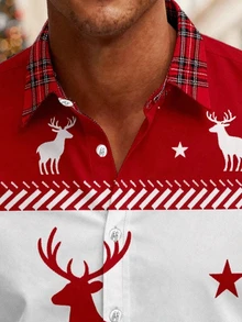 Manfinity Homme 男士聖誕馴鹿圖案長袖單排扣休閒襯衫 - 彩色 - 查看 6