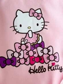 HELLO KITTY AND FRIENDS | SHEIN 青少年女孩運動衫套裝，秋冬休閒保暖內裡加厚圓領運動衫與寬腿長褲套裝，兒童款 - 粉色 - 查看 5