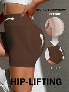 Slayform Slayform Eassivo Women Pink Brown Sports Shorts,High-Waist -Lifting Seamless Yoga Fitness Shorts,Comfortable Breathable Gym Sweat Biker Shorts For Summer - Coffee Brown - View 2