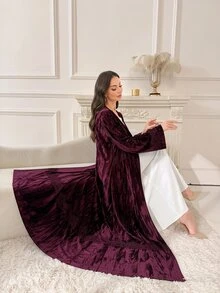 Al Najma 女款純色休閒派對款阿巴雅長袍 - 中紫紅色 - 查看 7