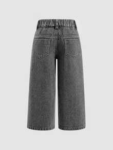 SHEIN Girls' Fashionable Cute Street Style Cowgirl Heart Embroidered Loose Straight Leg Denim Jeans Fall - Grey - View 2