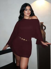 Dayanna Comas 女士咖啡棕色不对称肩部宽松喇叭袖迷你连衣裙，性感度假雪纺连衣裙，飘逸不对称袖连衣裙，度假连衣裙，春夏服装，优雅，通勤，约会，波西米亚风，度假，海滩，舒适 - 棕色 - 查看 1
