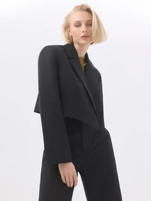 KÆRIA Hus Cropped Blazer - Wool Blend Tailoring - Black -Fully Lined, Tailored, Office, Minimalist - Black - View 5