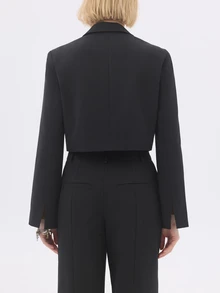 KÆRIA Hus Cropped Blazer - Wool Blend Tailoring - Black -Fully Lined, Tailored, Office, Minimalist - Black - View 3